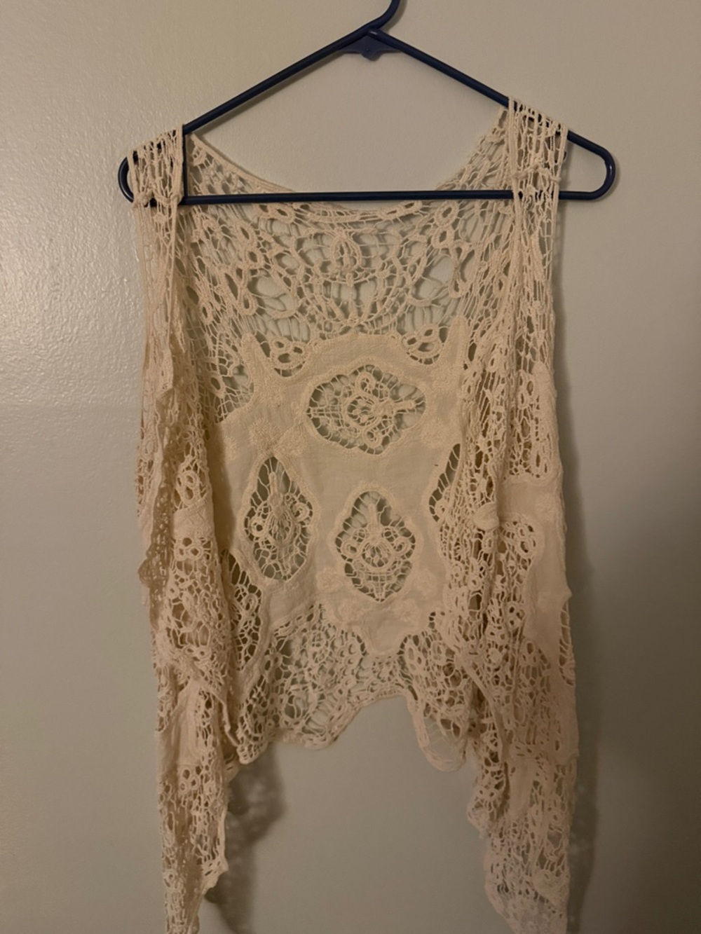 Crochet Open-Front Vest in Cream - Lightweight Boho Layer